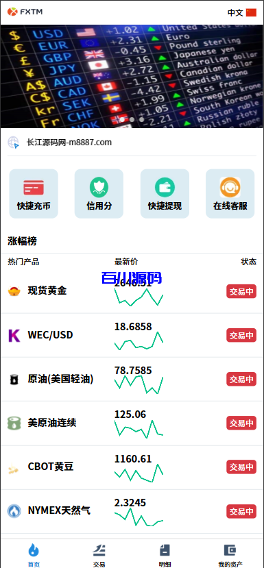 多语言海外微交易微盘系统/虚拟币黄金期货外汇微盘-百川源码网-精品源码网站